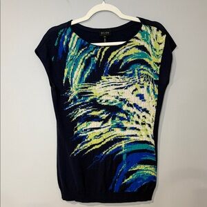 Escada Sport Early 2000’s Soft Sleeveless Sweater with Bright Leaf Pattern